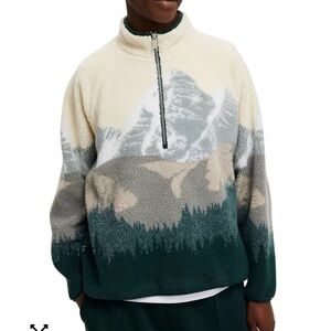 Cotton On Mountain Scene Half Zip Teddy Box-fit Sweatshirt
